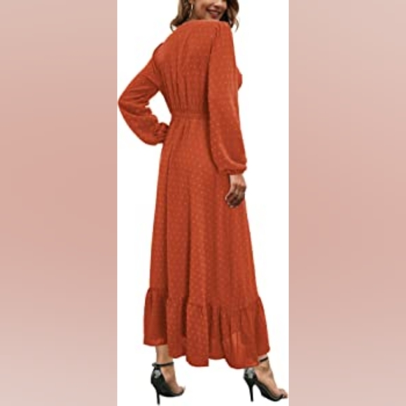 Maxi Dress With Peak-a-boo Women's Long-sleeved Formal Dress Color Orange - Picture 4 of 6